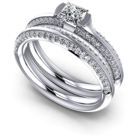 Princess And Round Cut Diamonds Bridal Set in 14KT White Gold