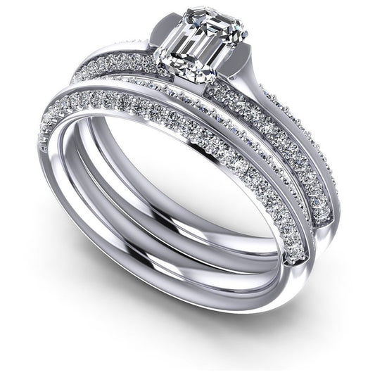 Emerald And Round Cut Diamonds Bridal Set in 14KT White Gold