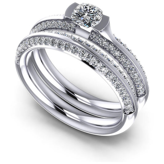 Cushion And Round Cut Diamonds Bridal Set in 14KT White Gold