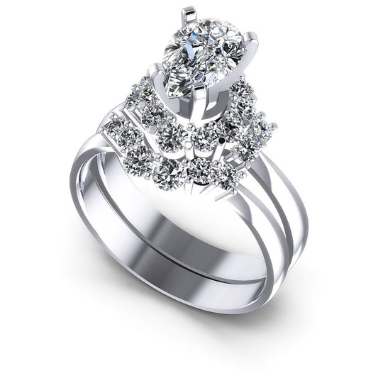 Pear And Round Cut Diamonds Bridal Set in 14KT White Gold