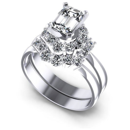 Emerald And Round Cut Diamonds Bridal Set in 14KT White Gold