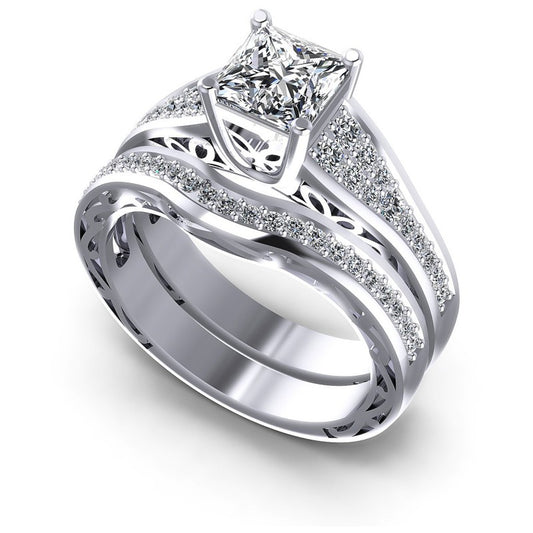 Princess And Round Cut Diamonds Bridal Set in 14KT White Gold