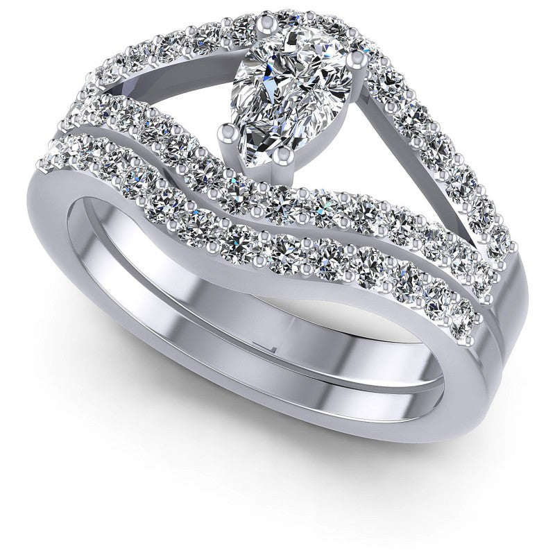 Pear And Round Cut Diamonds Bridal Set in 14KT White Gold