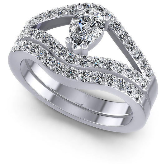 Pear And Round Cut Diamonds Bridal Set in 14KT White Gold