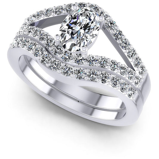 Oval And Round Cut Diamonds Bridal Set in 14KT White Gold