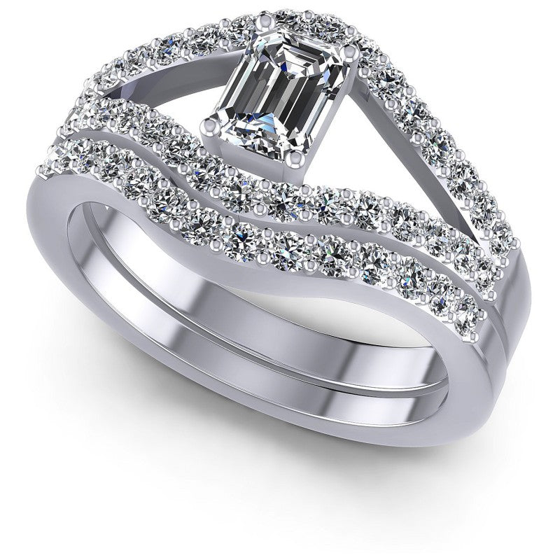 Emerald And Round Cut Diamonds Bridal Set in 14KT White Gold