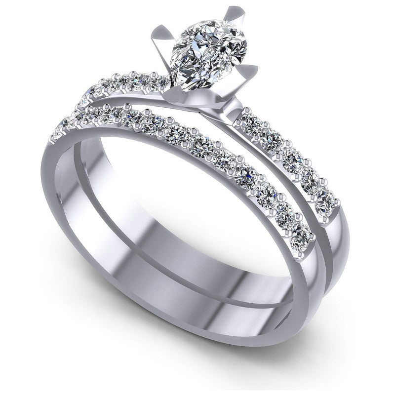 Pear And Round Cut Diamonds Bridal Set in 14KT White Gold