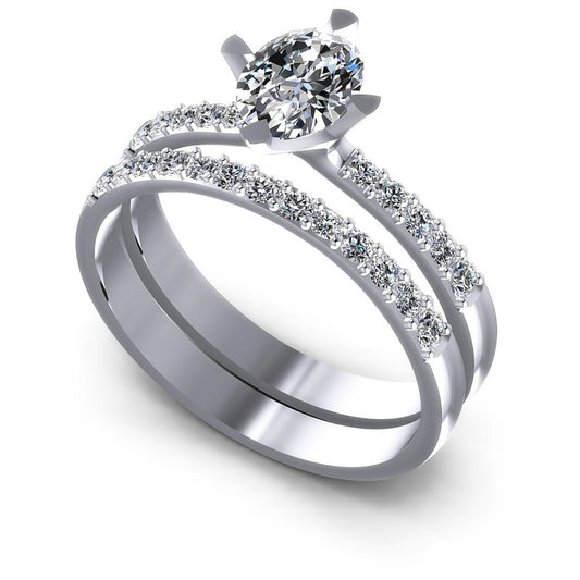 Oval And Round Cut Diamonds Bridal Set in 14KT White Gold