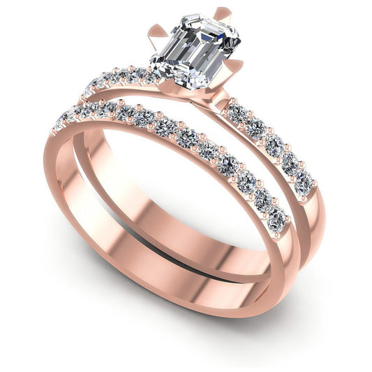 Round And Emerald Cut Diamonds Bridal Set in 18KT White Gold