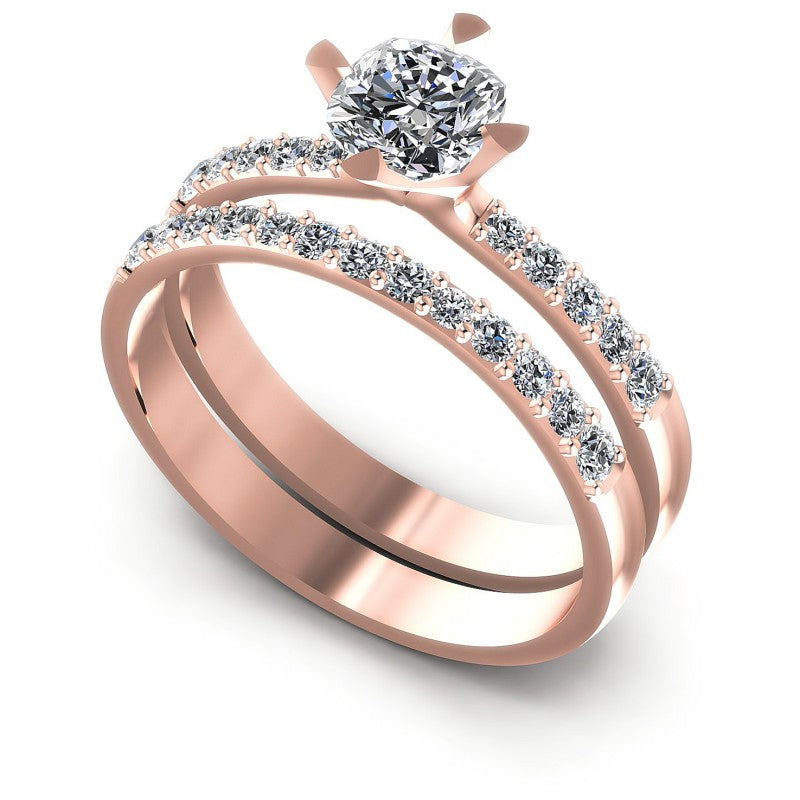 Round And Emerald Cut Diamonds Bridal Set in 18KT White Gold