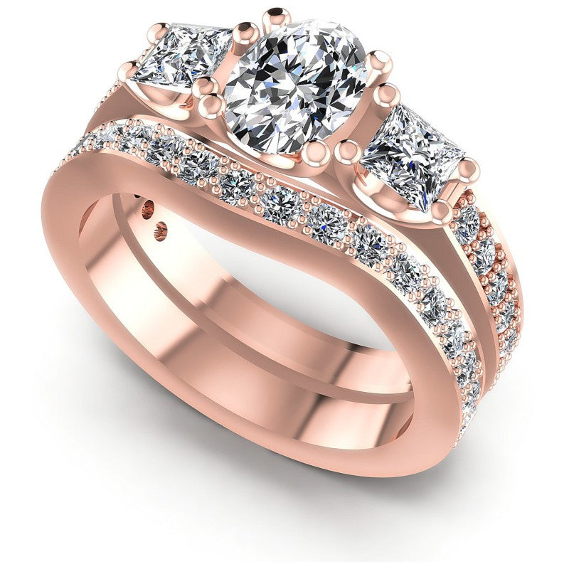 Round And Oval And Princess Cut Diamonds Bridal Set in 18KT White Gold