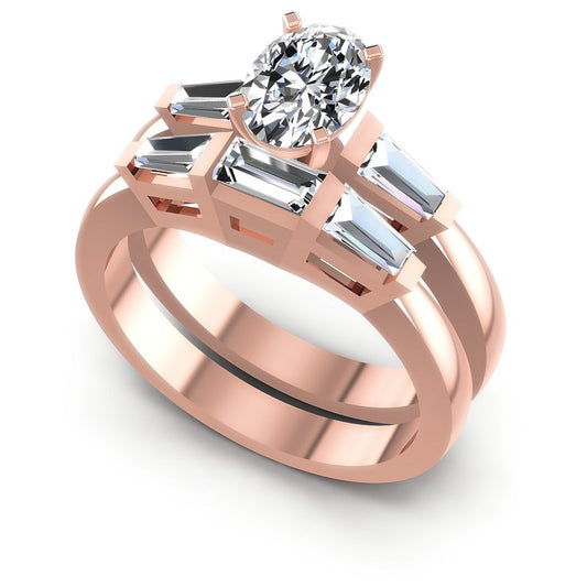 Baguette And Oval Cut Diamonds Bridal Set in 18KT White Gold