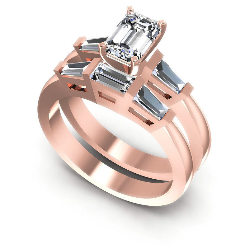 Baguette And Emerald Cut Diamonds Bridal Set in 18KT White Gold