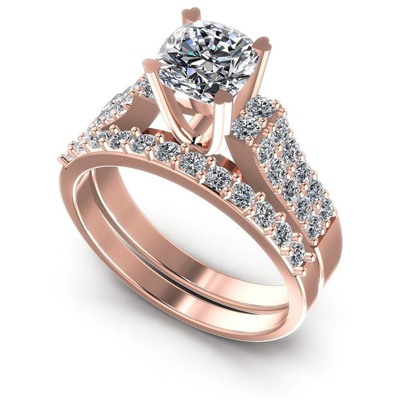 Round And Cushion Cut Diamonds Bridal Set in 18KT White Gold
