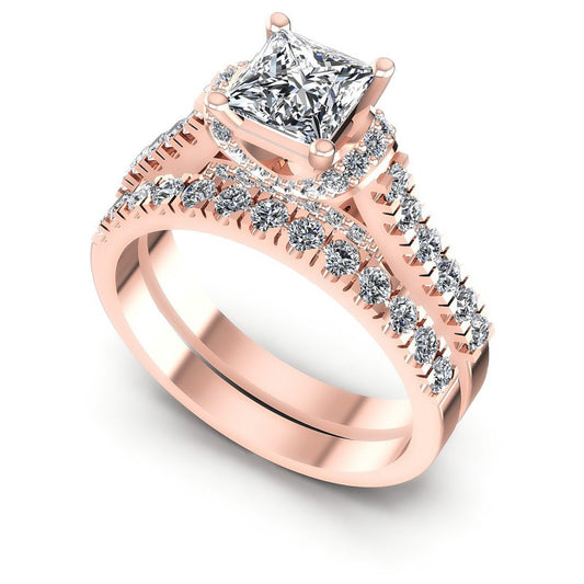 Round And Princess Cut Diamonds Bridal Set in 18KT White Gold