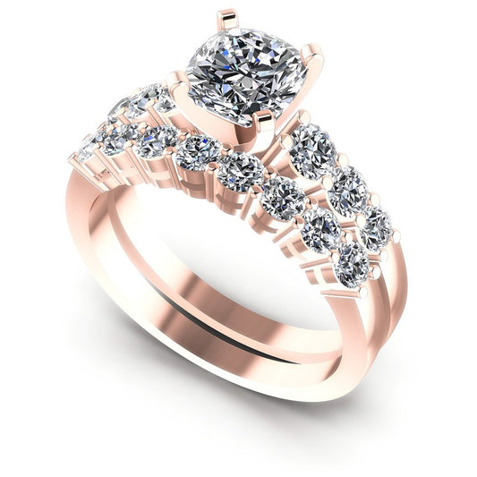 Round And Emerald Cut Diamonds Bridal Set in 18KT White Gold