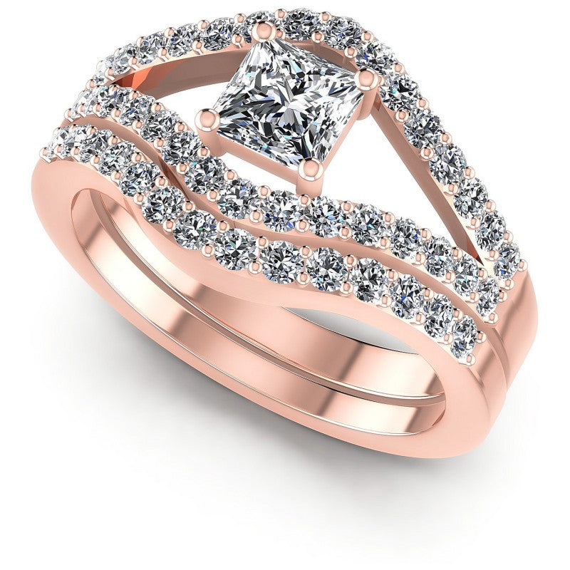 Round And Princess Cut Diamonds Bridal Set in 18KT White Gold