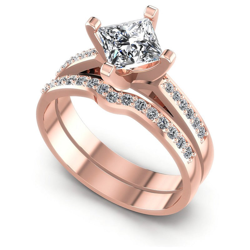 Round And Princess Cut Diamonds Bridal Set in 18KT White Gold