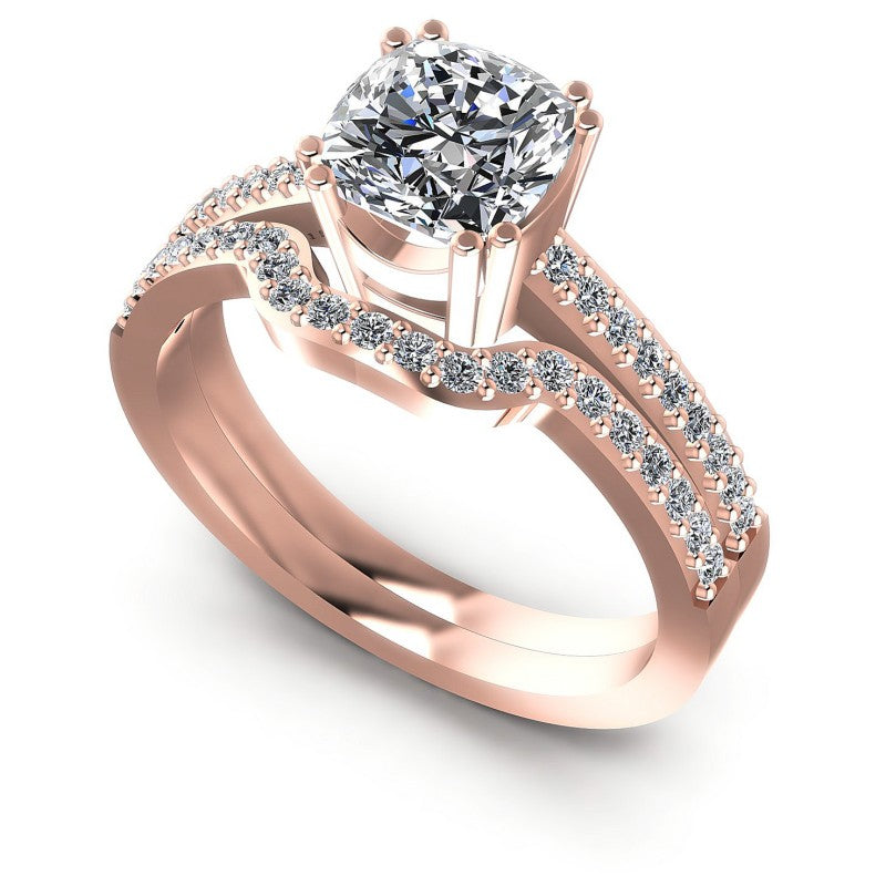 Round And Cushion Cut Diamonds Bridal Set in 18KT White Gold