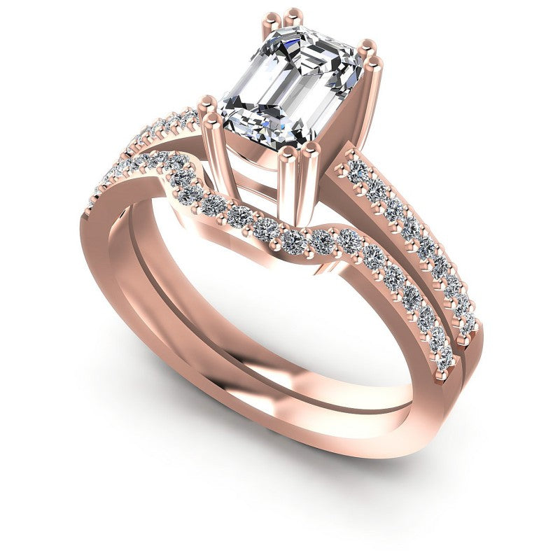 Round And Emerald Cut Diamonds Bridal Set in 18KT White Gold