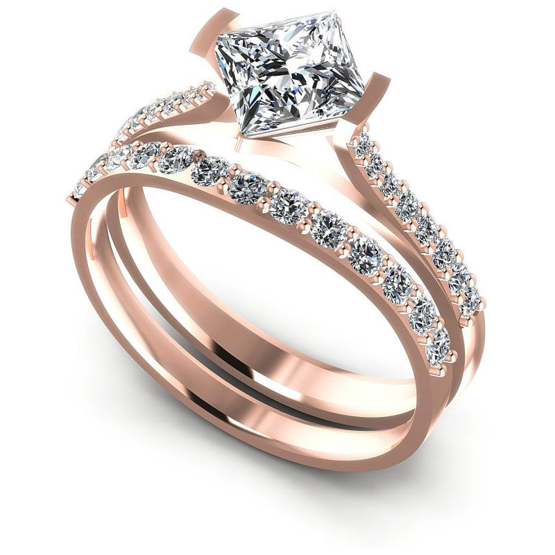 Round And Princess Cut Diamonds Bridal Set in 18KT White Gold