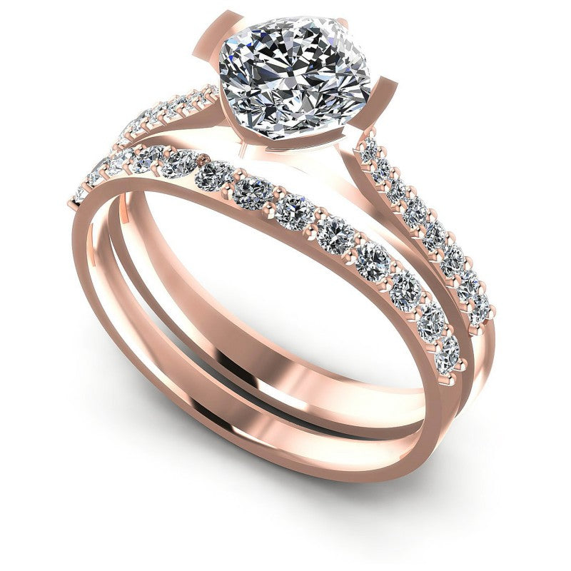 Round And Cushion Cut Diamonds Bridal Set in 18KT White Gold
