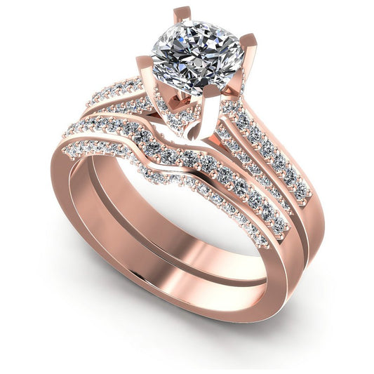 Round And Emerald Cut Diamonds Bridal Set in 18KT White Gold