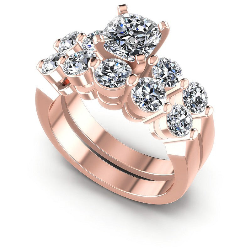 Round And Cushion Cut Diamonds Bridal Set in 18KT White Gold