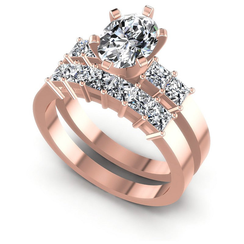 Princess And Oval Cut Diamonds Bridal Set in 18KT White Gold