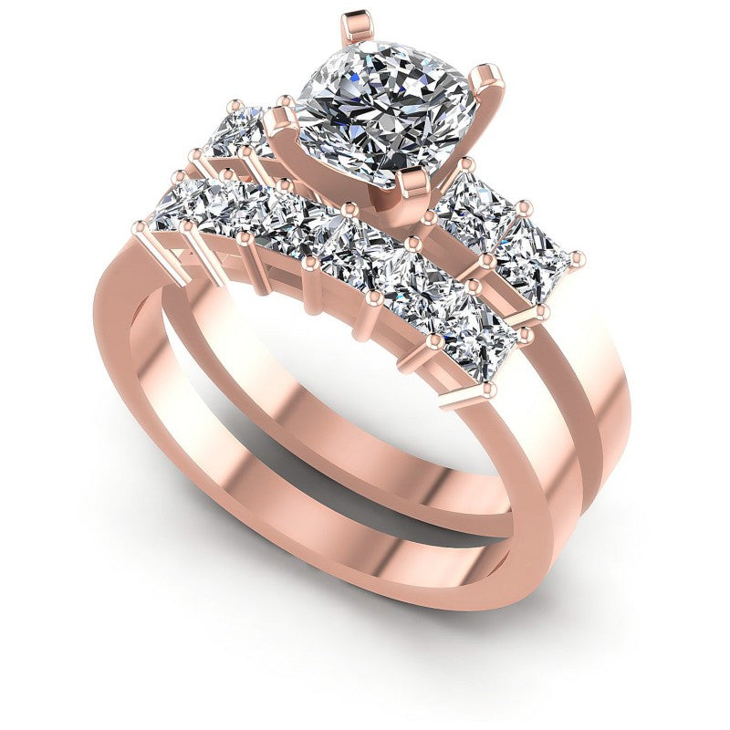 Princess And Cushion Cut Diamonds Bridal Set in 18KT White Gold