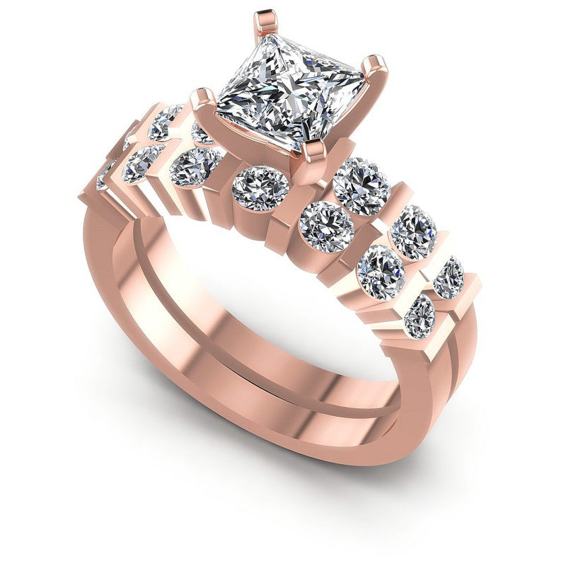 Round And Princess Cut Diamonds Bridal Set in 18KT White Gold