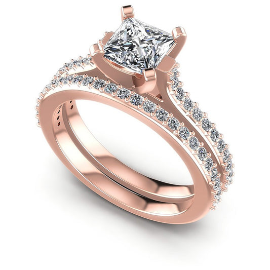 Round And Princess Cut Diamonds Bridal Set in 18KT White Gold