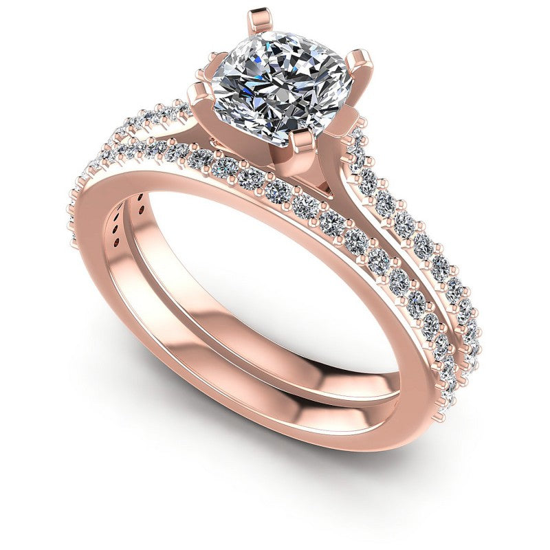 Round And Cushion Cut Diamonds Bridal Set in 18KT White Gold