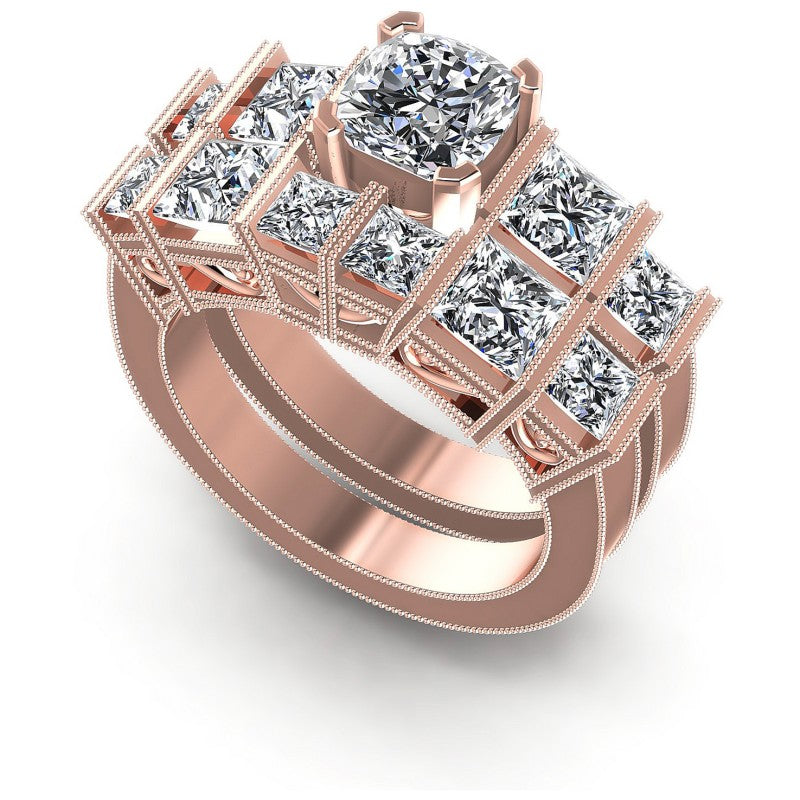 Princess And Cushion Cut Diamonds Bridal Set in 18KT White Gold