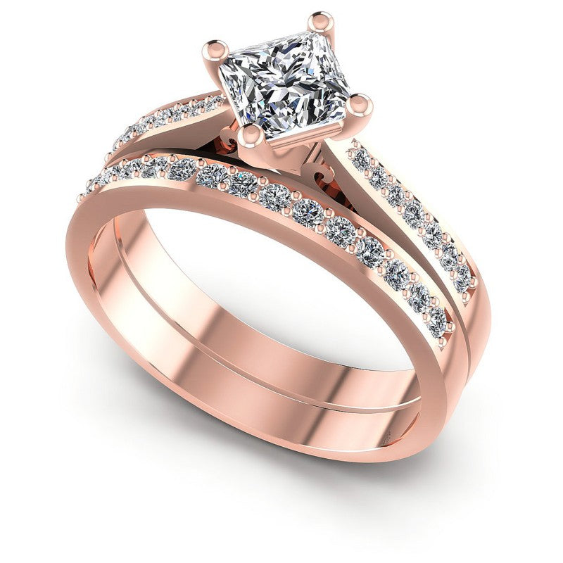 Round And Princess Cut Diamonds Bridal Set in 18KT White Gold