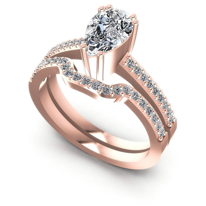 Round And Pear Cut Diamonds Bridal Set in 18KT White Gold