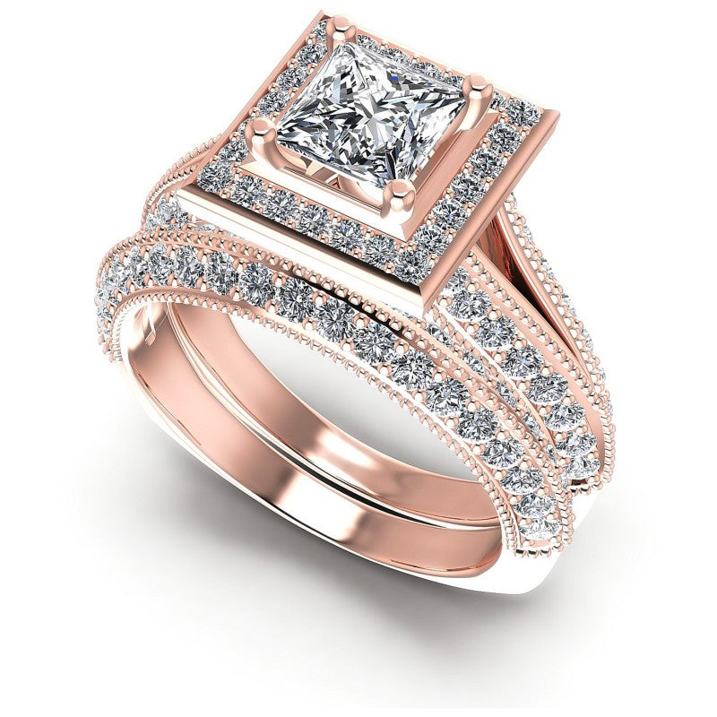 Round And Princess Cut Diamonds Bridal Set in 18KT White Gold