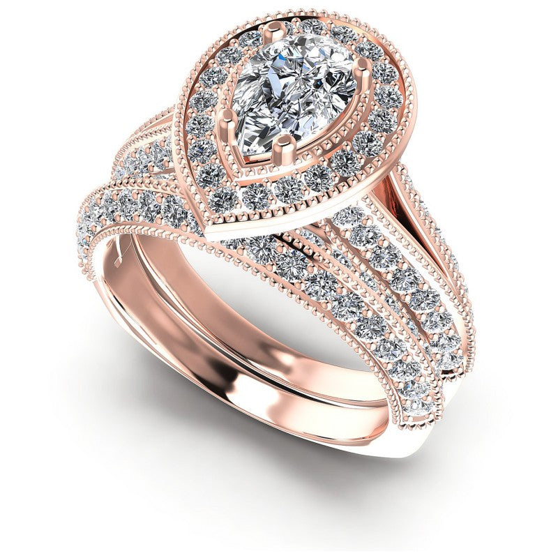 Round And Pear Cut Diamonds Bridal Set in 18KT White Gold