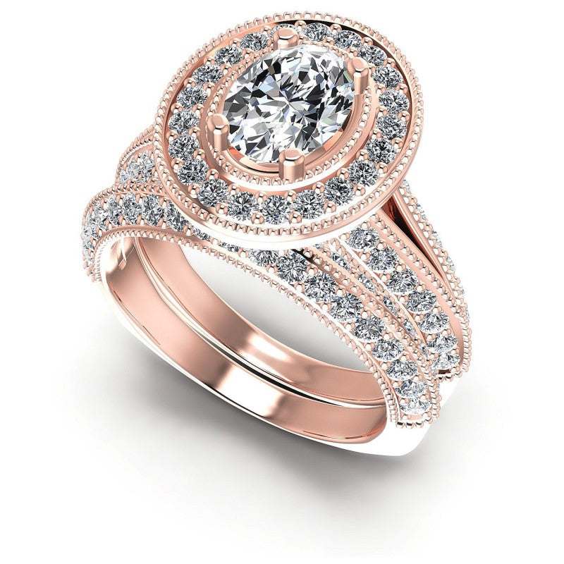 Round And Oval Cut Diamonds Bridal Set in 18KT White Gold