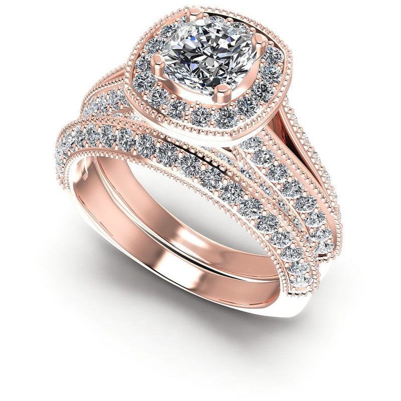 Round And Cushion Cut Diamonds Bridal Set in 18KT White Gold
