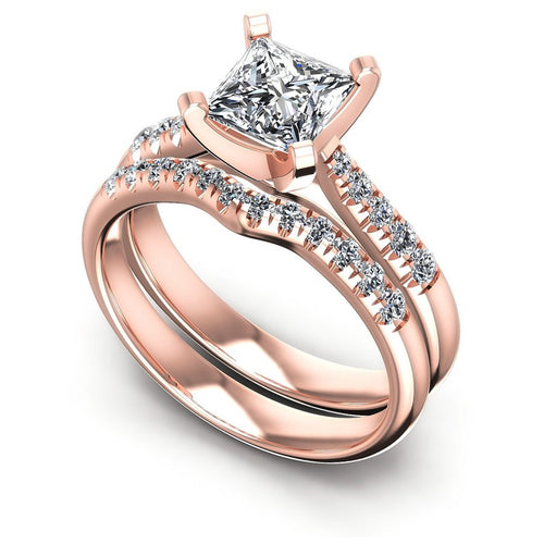 Round And Princess Cut Diamonds Bridal Set in 18KT White Gold