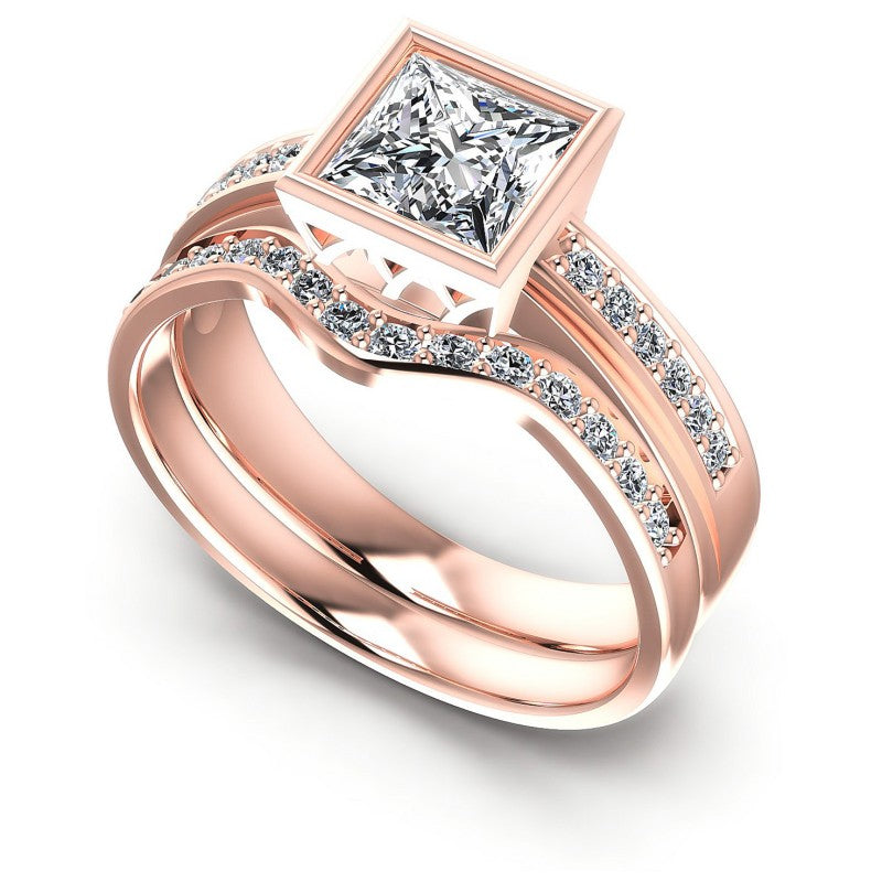 Round And Princess Cut Diamonds Bridal Set in 18KT White Gold