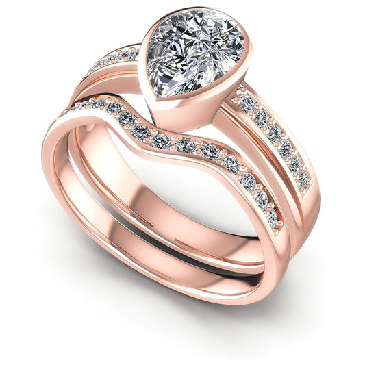 Round And Pear Cut Diamonds Bridal Set in 18KT White Gold