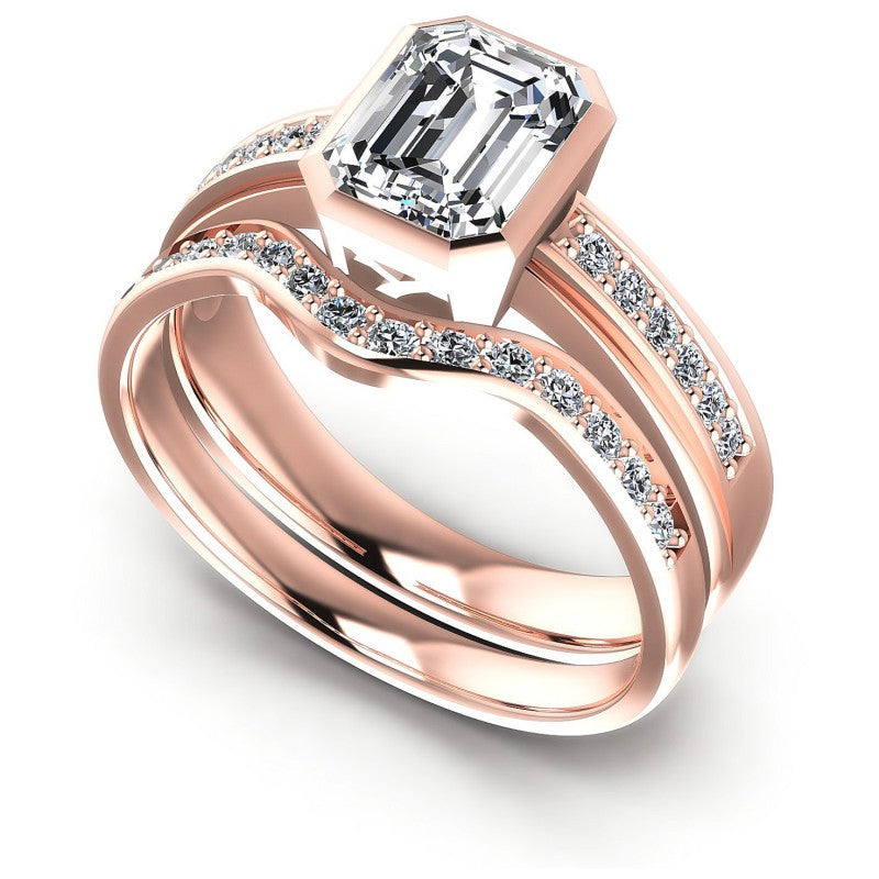 Round And Emerald Cut Diamonds Bridal Set in 18KT White Gold