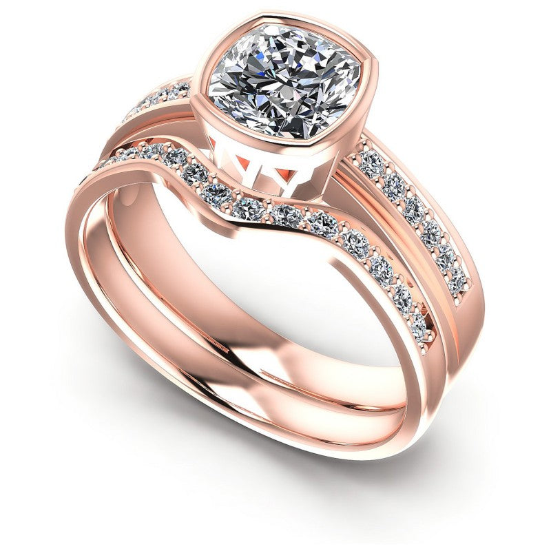 Round And Cushion Cut Diamonds Bridal Set in 18KT White Gold
