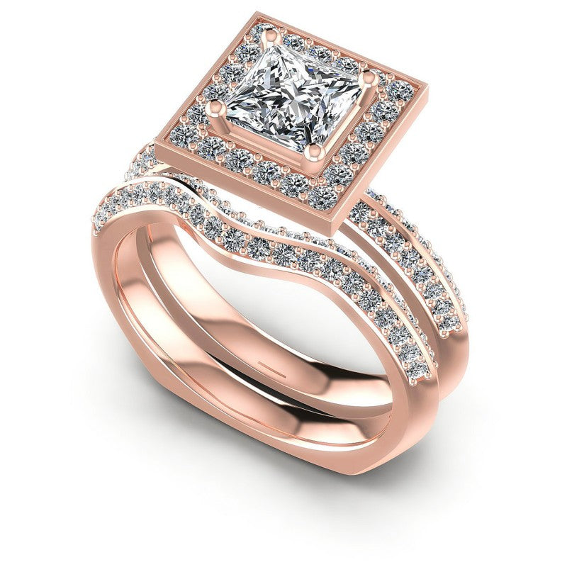 Round And Princess Cut Diamonds Bridal Set in 18KT White Gold