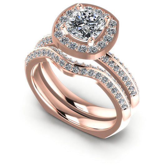 Round And Cushion Cut Diamonds Bridal Set in 18KT White Gold