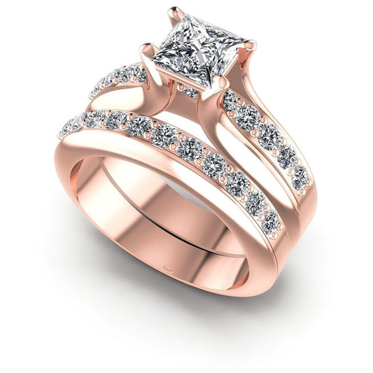 Round And Princess Cut Diamonds Bridal Set in 18KT White Gold