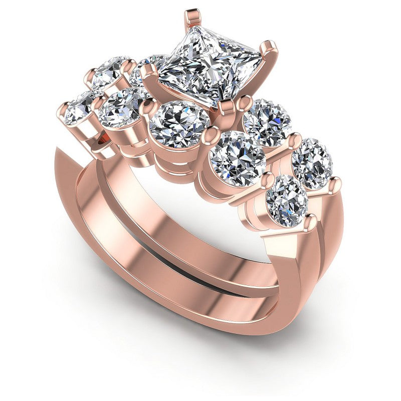 Round And Princess Cut Diamonds Bridal Set in 18KT White Gold