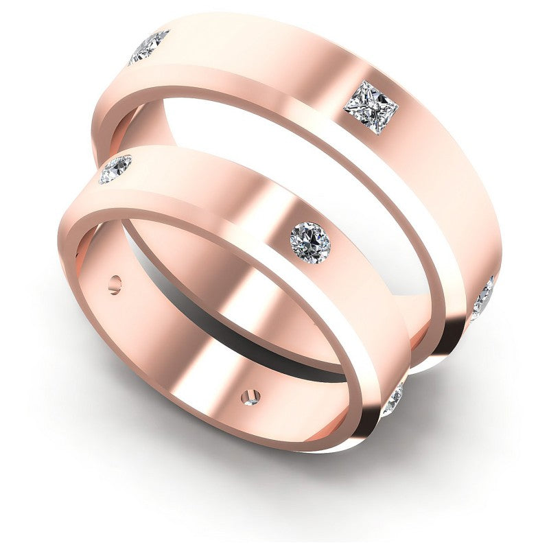 Princess And Round Cut Diamonds Wedding Sets in 18KT White Gold